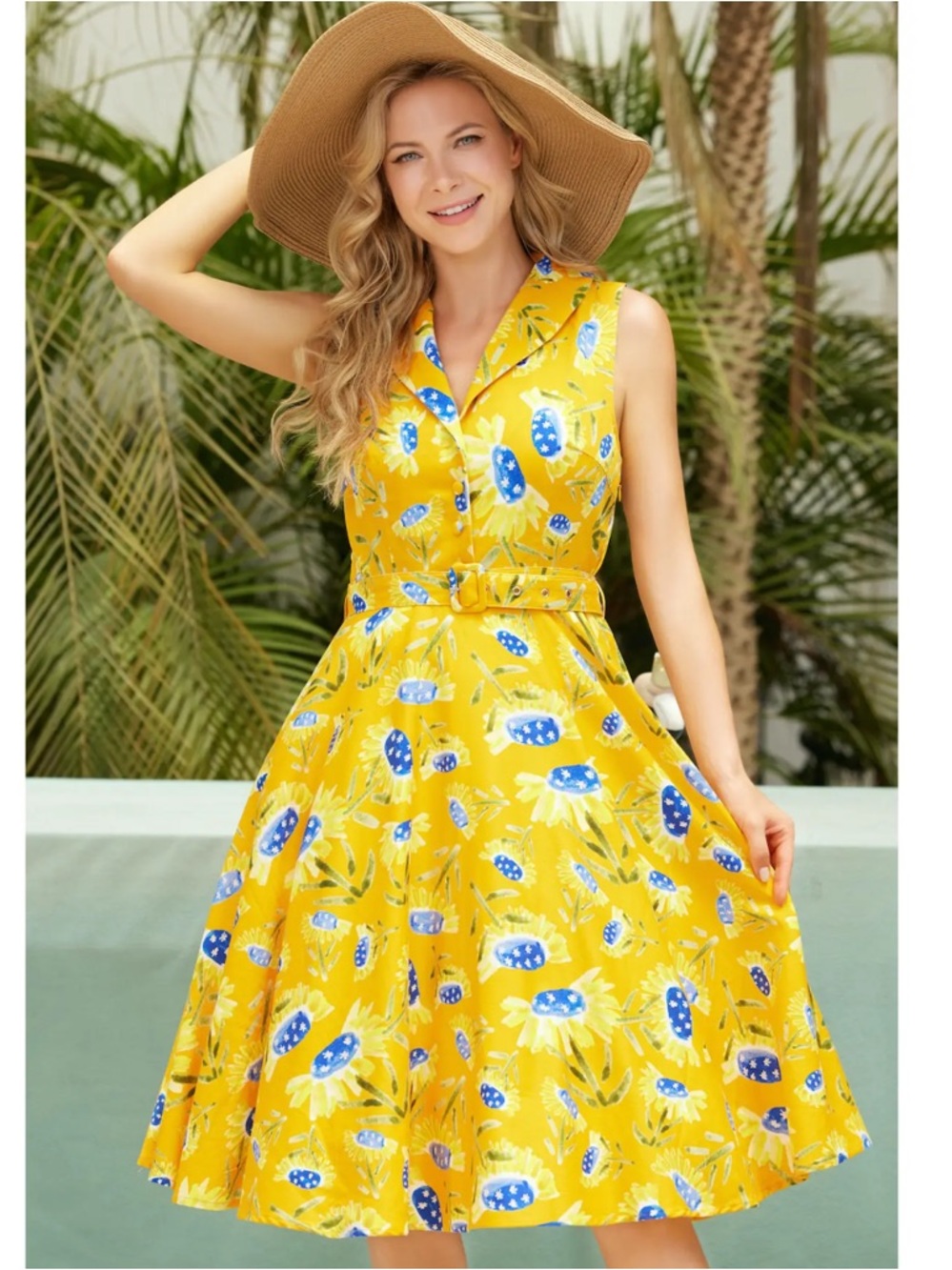 *As is* Miss Lulo | JANI SUNFLOWERS fit and flare midi linen blend dress size xl
